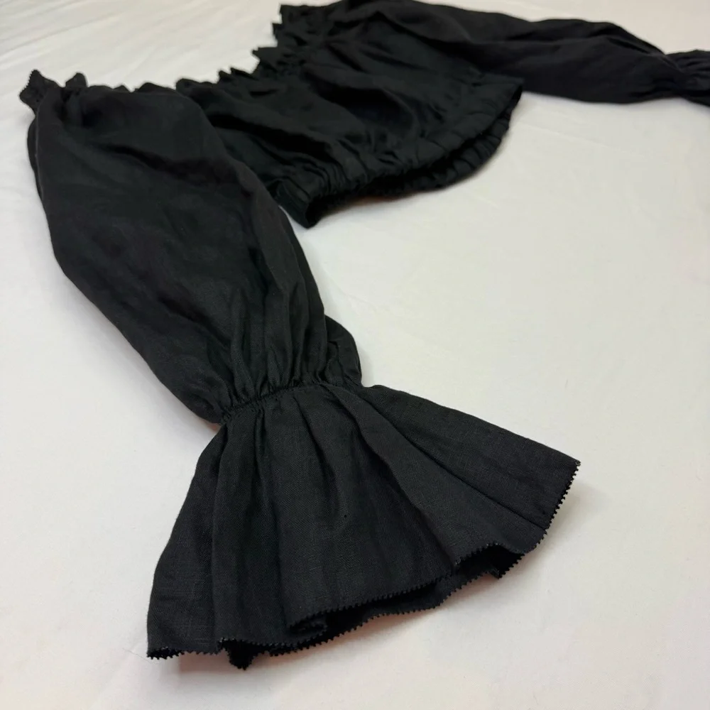 STAUD Black Off-Shoulder Puff Sleeve Blouse MEDIUM - Picture 4 of 8
